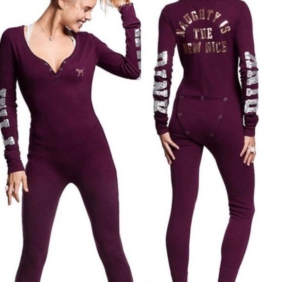 PINK Victoria's Secret Other - PINK VS Naughty Is The New Nice Onesie RARE-Maroon